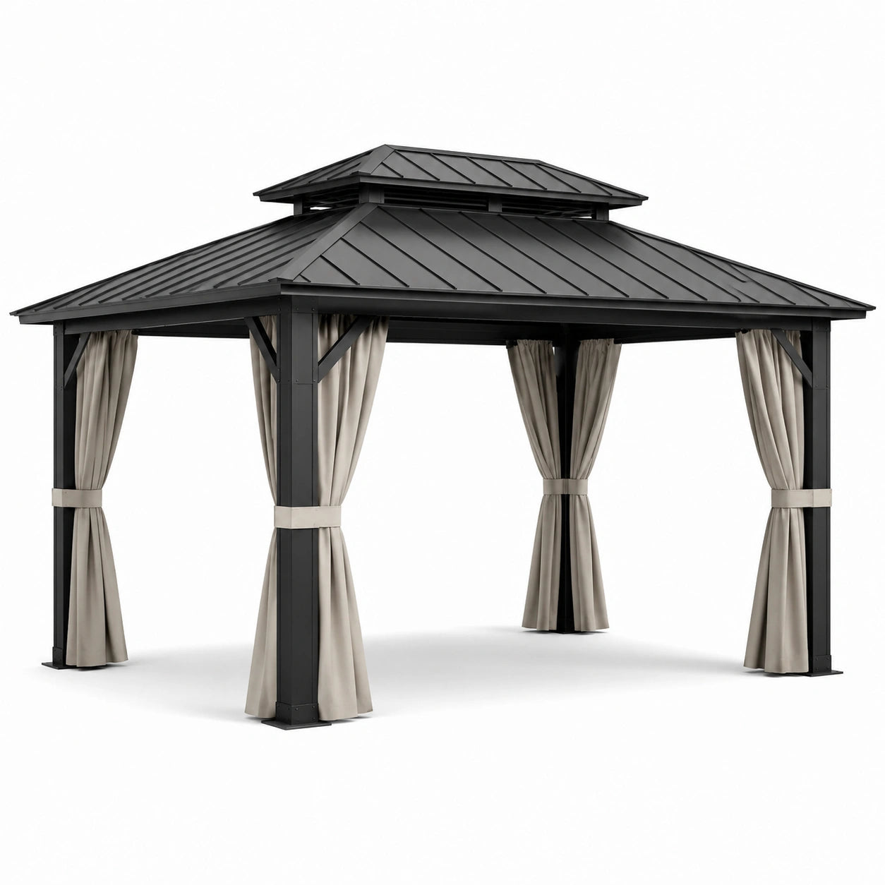 Gartenpavillon aus Aluminium 3x4m mit Vorhängen Schwarz