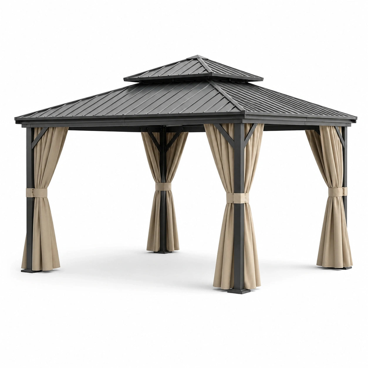 Metall-Gartenpavillon mit wasserabweisenden Vorhängen 3x3 m Beige
