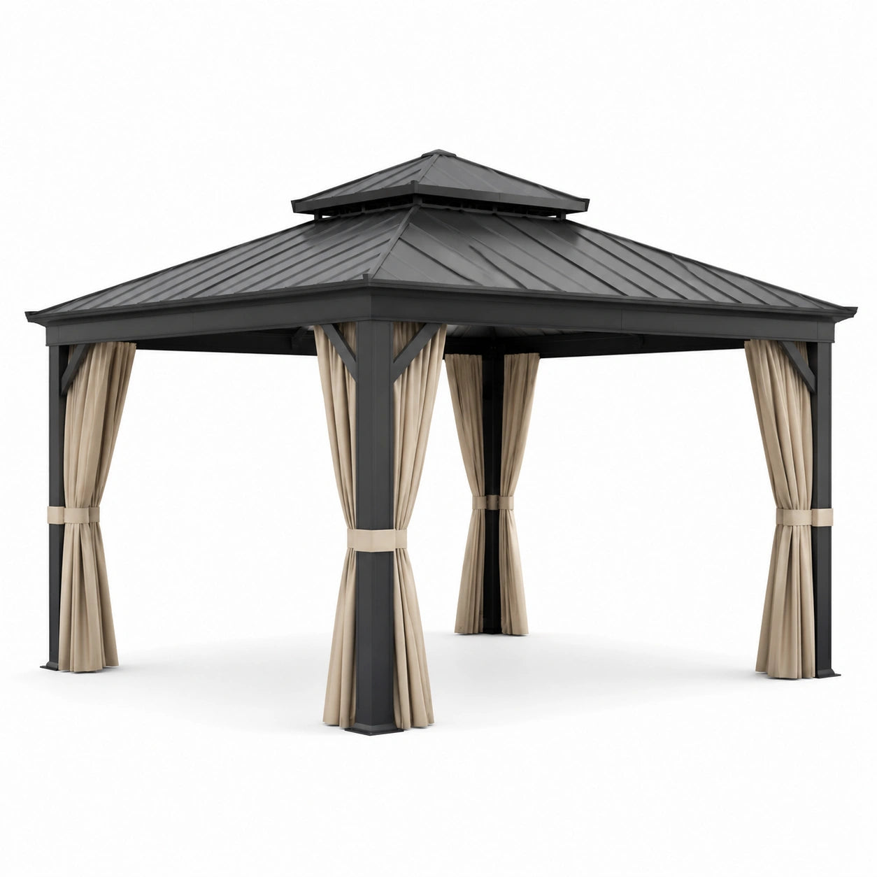 Gartenpavillon Aluminium mit Polycarbonatdach in Schwarz und Beige