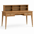 Schreibtisch aus Eichenholz mit Rattan-Regalen und Schubladen, Natur, 120x60x75cm