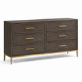 Holzschubladenschrank mit 6 Schubladen Dunkelbraun und Gold 150cm