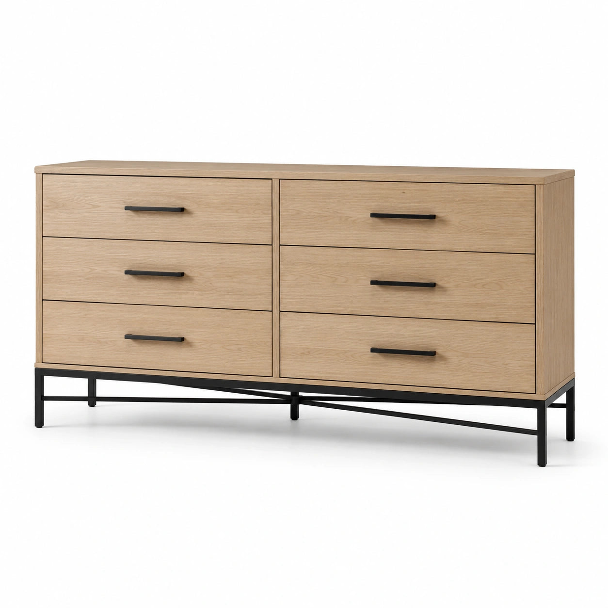 Schubladenschrank aus Eichenfurnier mit Stahlgestell 140x40x80 cm Natur