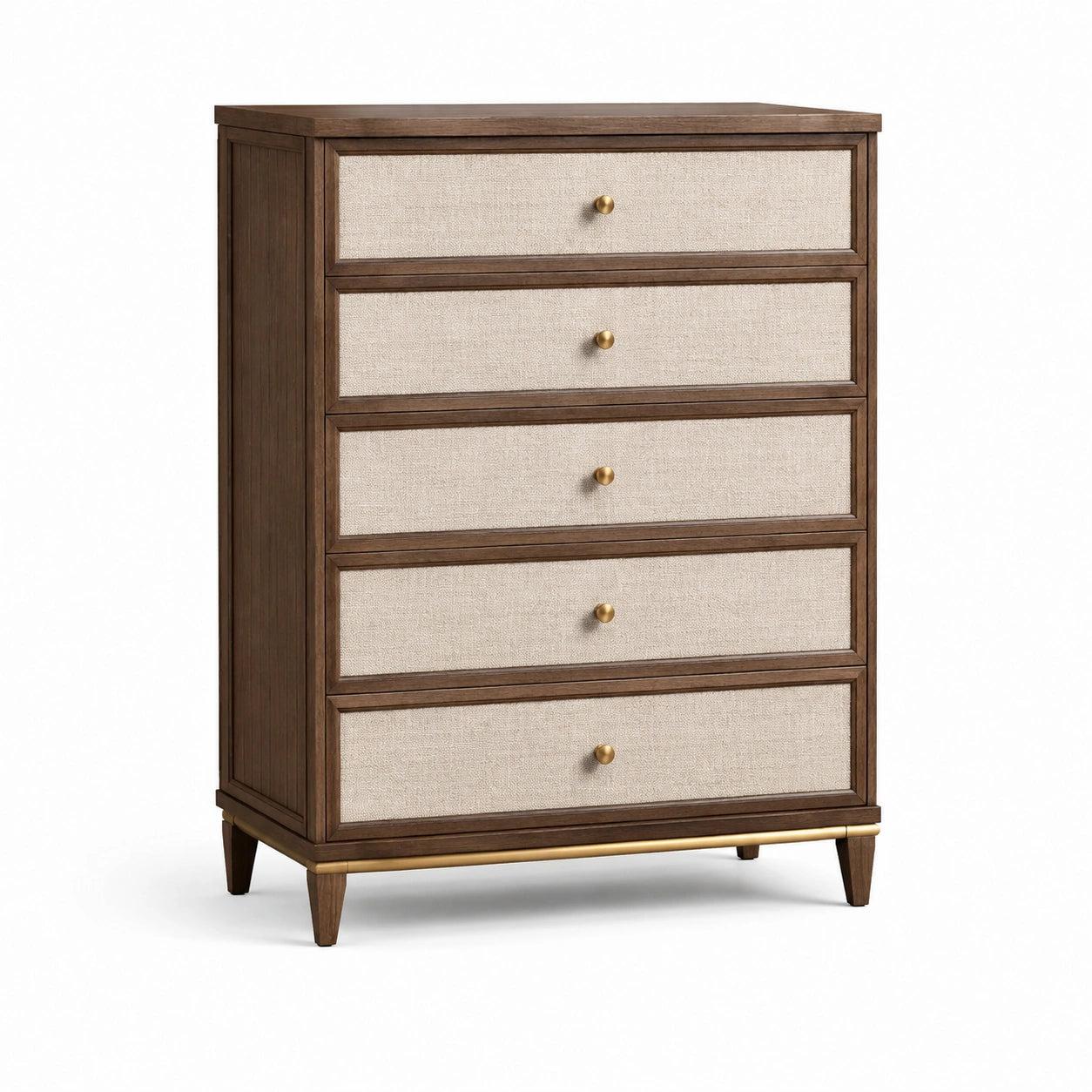 Schubladenschrank mit 5 Schubladen Holz/Textil Eiche/Leinenoptik