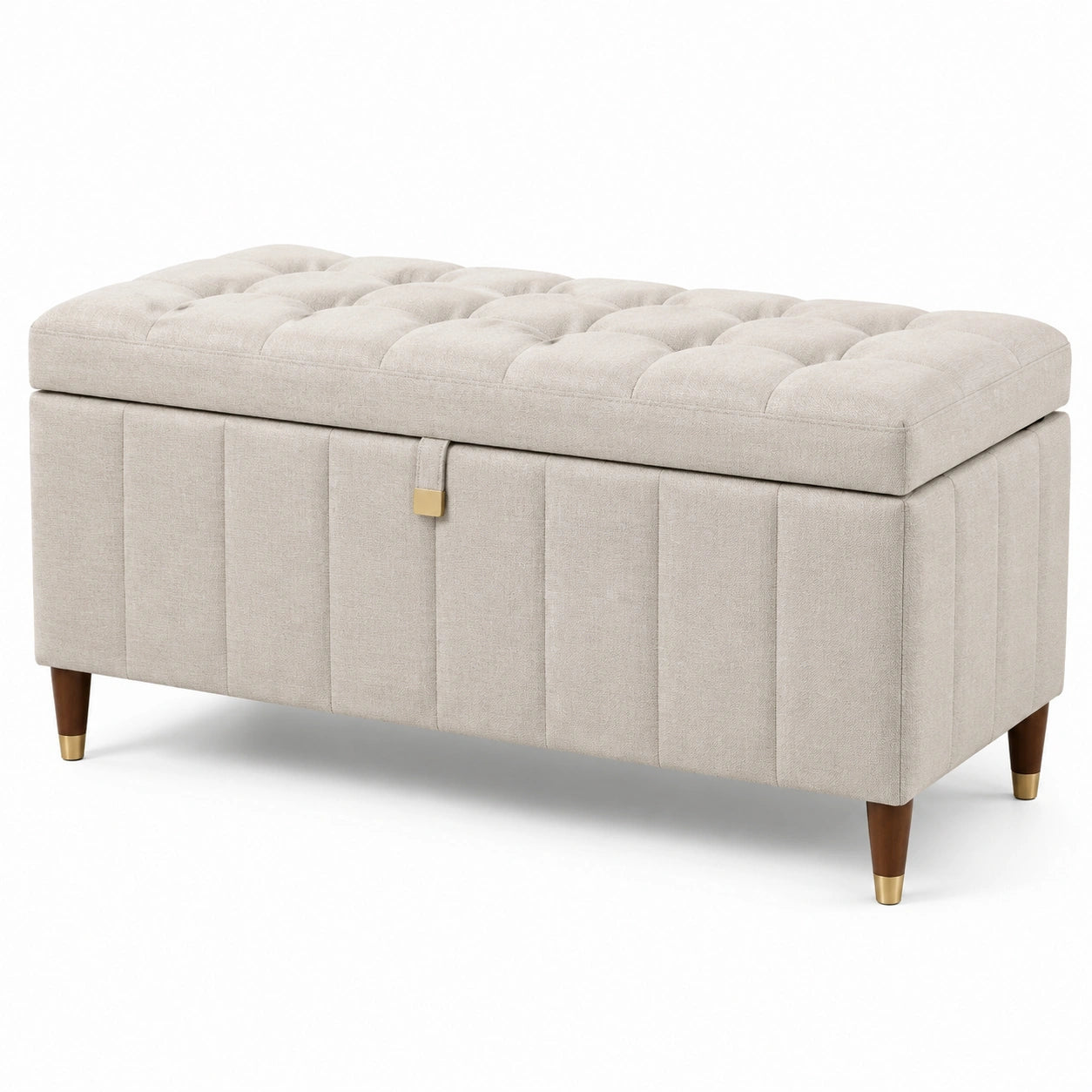 Leinen Aufbewahrungsbank mit Massivholzbeinen Beige