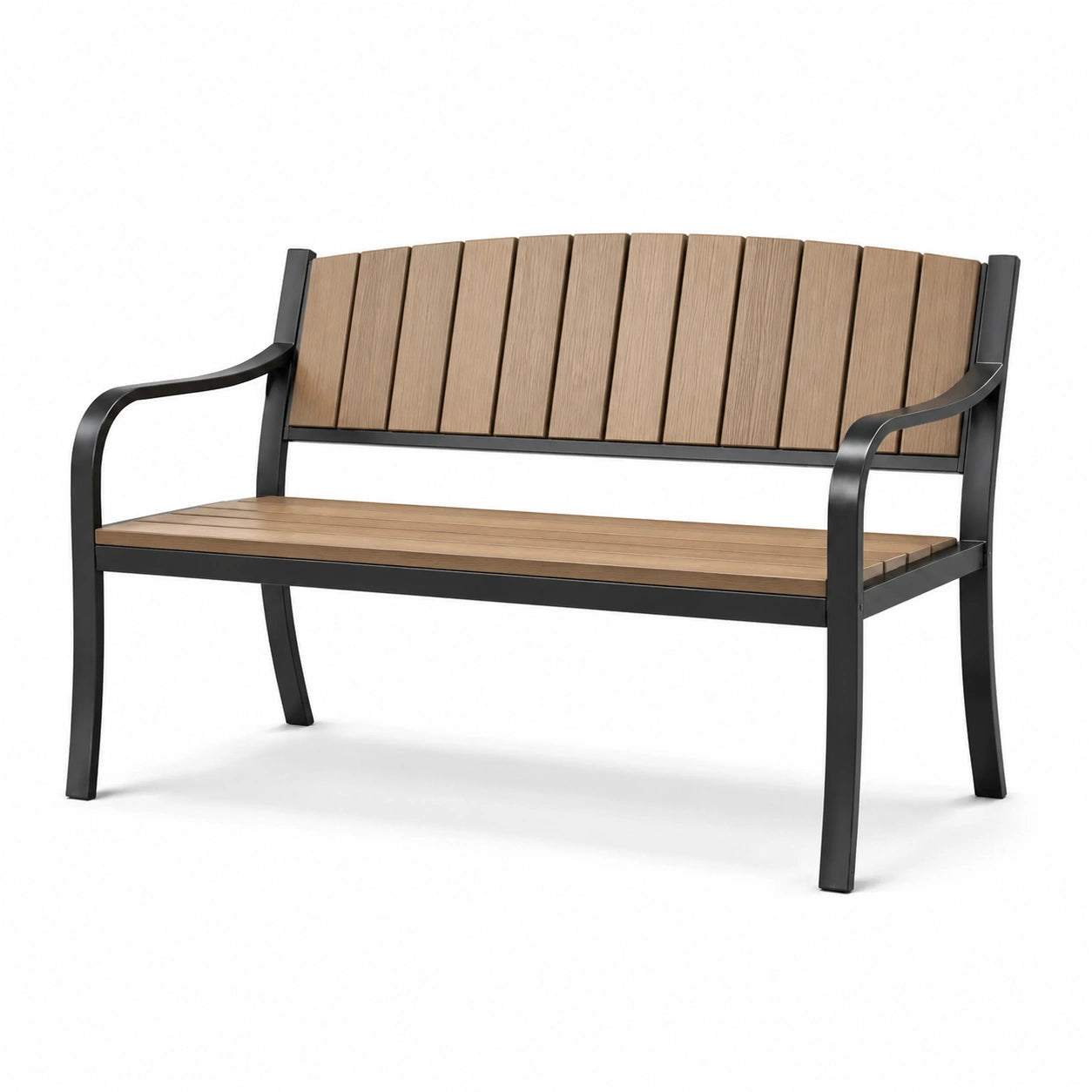 Gartenbank aus Stahl und WPC, Braun/Schwarz