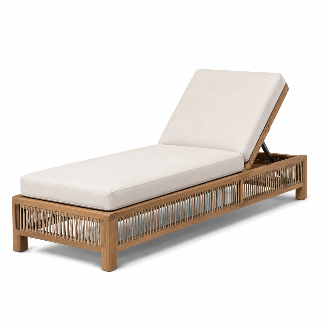 Teakholz Gartenliege mit Polyesterbezug Beige