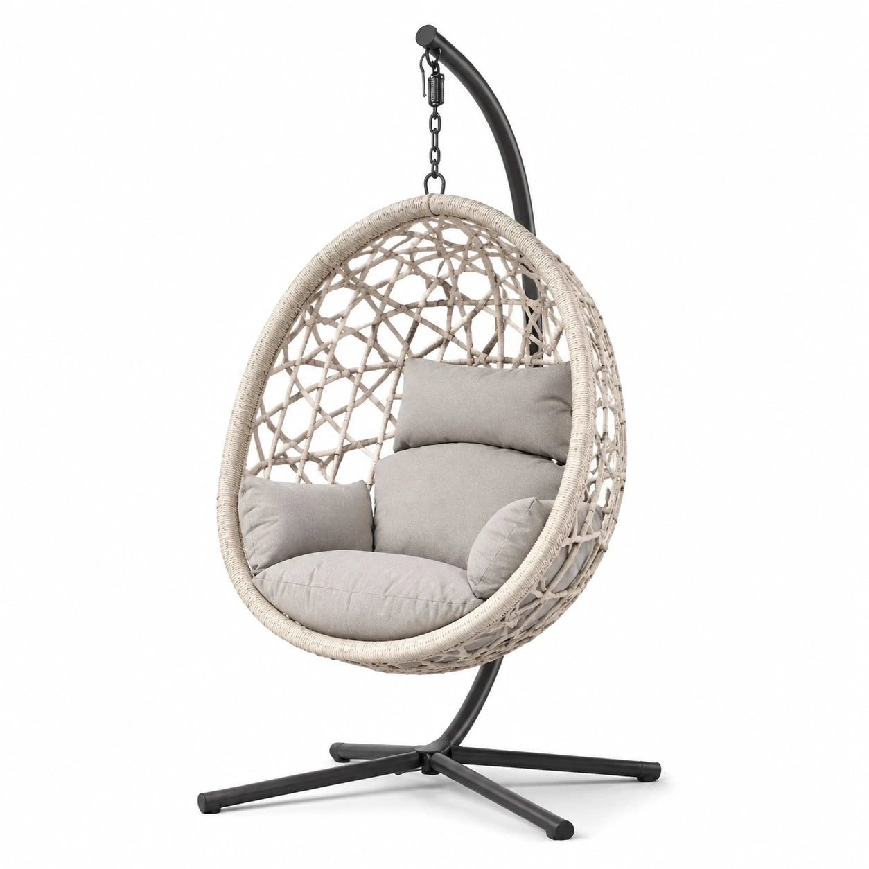 Rattan-Hängesessel mit Polyesterkissen Beige